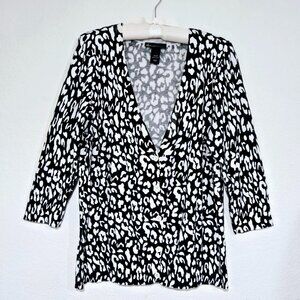 Lane Bryant Animal Print Cardigan Top 18 20 Button Front Black 3/4 Sleeves